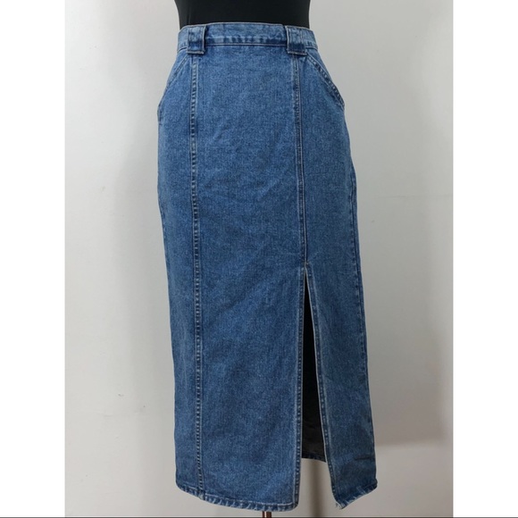 Vintage Dresses & Skirts - Vintage Grass Roots Long Jean Skirt with Slit 7/8